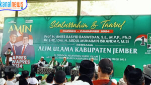 Berkunjung ke Jember, Pasangan Amin Disambut Ribuan Alim Ulama